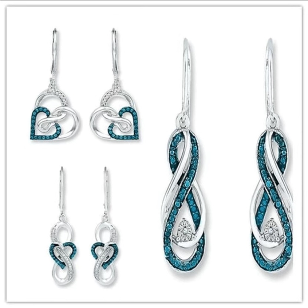 💎 Antique Metal Hand Carved Earrings With Zircon: Heart or Infinity Design 💎